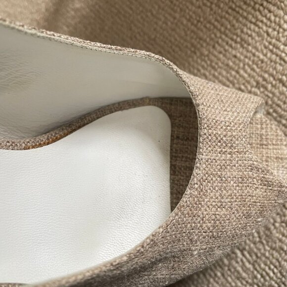 Chanel Beige Canvas and Black Leather Peep Toe Platform Slingbacks, Size 41 - Picture 12 of 14